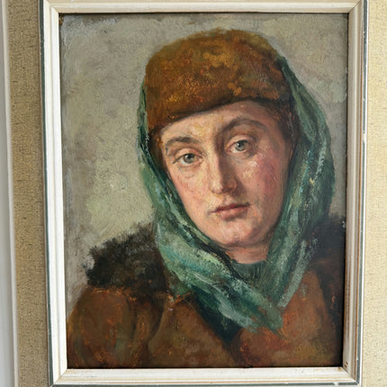 Classic Portrait Oil Painting "Woman Withscarf" Handcrafted Small Artwork Holland Art Shop