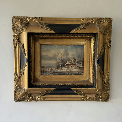 19th Century Antique Seascape Oil Painting "Gilded Frame" Small Art Holland Art Shop