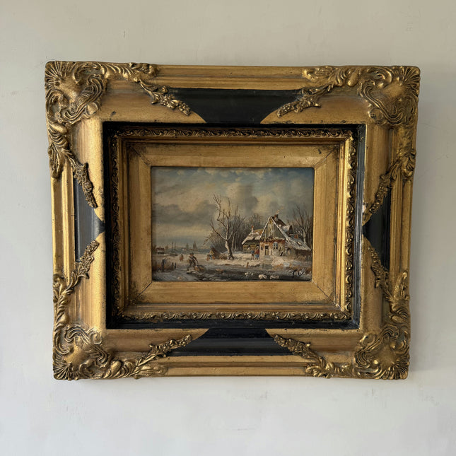 19th Century Antique Seascape Oil Painting "Gilded Frame" Small Art Holland Art Shop