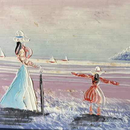 Expressive Seascape Oil Painting "Woman Walking" Vintage Small Art Holland Art Shop