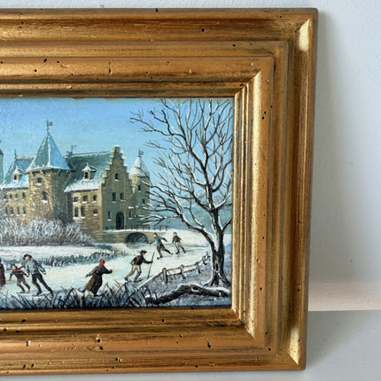 Striking Oil Painting Winter Landscape "Winter Playtime" Authentic Small Art