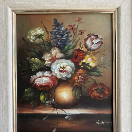 Refined Floral Still Life Oil Painting "Flower Bouquet" Vintage Small Artwork Holland Art Shop