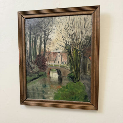 Classic Landscape Oil Painting "Stone Bridge" Handcrafted Small Art Holland Art Shop