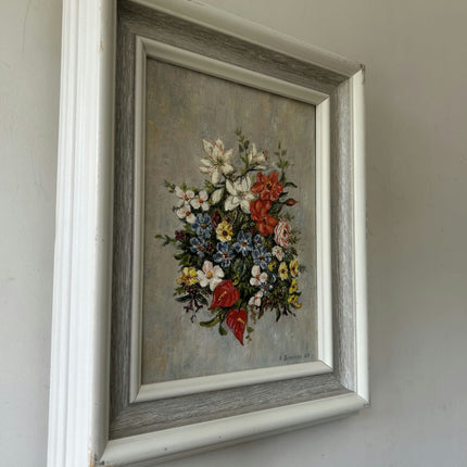Original Flowery Still Life Oil Painting "Flower Bouquet" Elegant Small Art Holland Art Shop