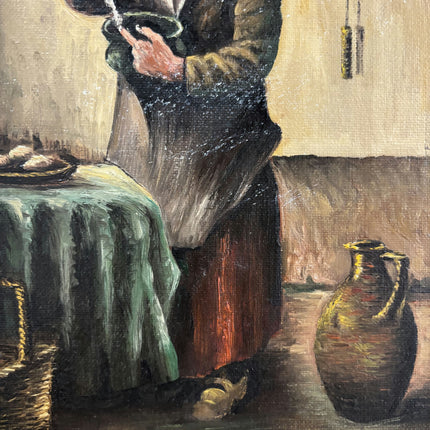 Vintage Portrait Oil Painting "Woman Pouring" Traditional Small Artwork Holland Art Shop