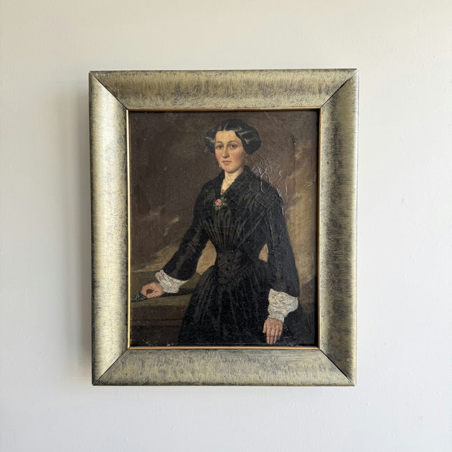 19th Century Antique Portrait Oil Painting "Seated Woman" Small Art Holland Art Shop