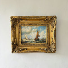 Antique Seascape Oil Painting "Gilded Frame" Classic Small Artwork Holland Art Shop