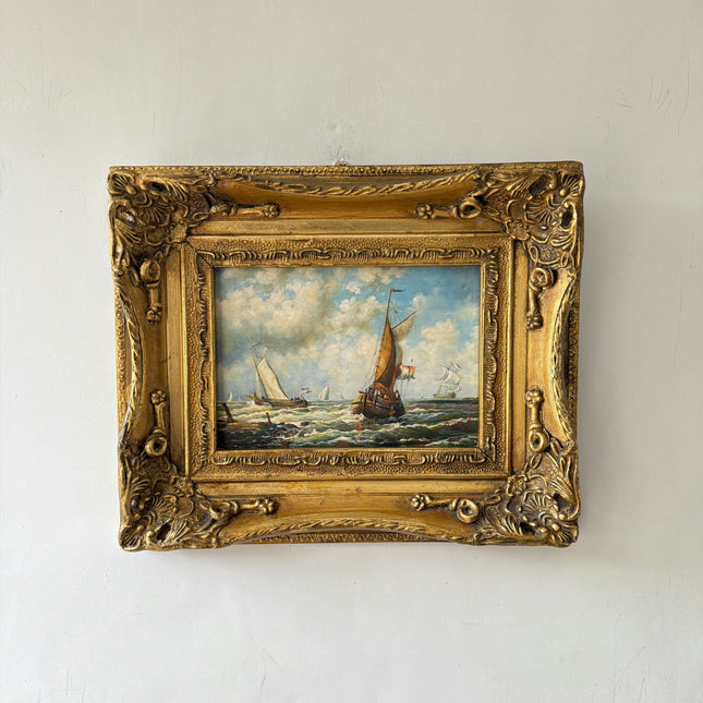 Antique Seascape Oil Painting "Gilded Frame" Classic Small Artwork Holland Art Shop