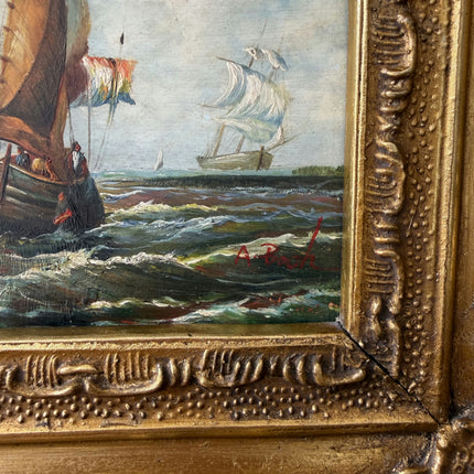 Antique Seascape Oil Painting "Gilded Frame" Classic Small Artwork Holland Art Shop