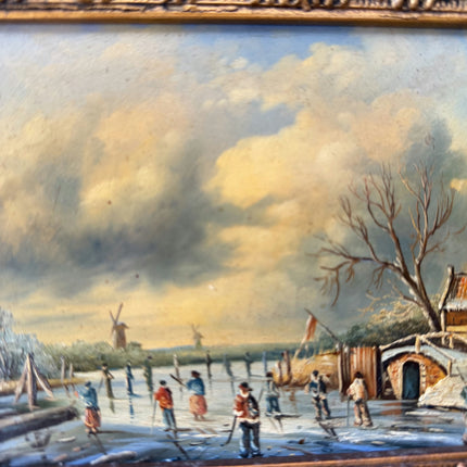 19th Century Antique Winter Landscape Oil Painting "Ornate Frame" Small Art Holland Art Shop