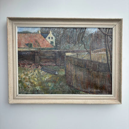 Vintage Landscape Oil Painting "Red Roof" Handcrafted Large Artwork Holland Art Shop