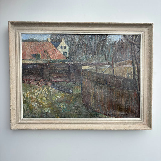 Vintage Landscape Oil Painting "Red Roof" Handcrafted Large Artwork Holland Art Shop