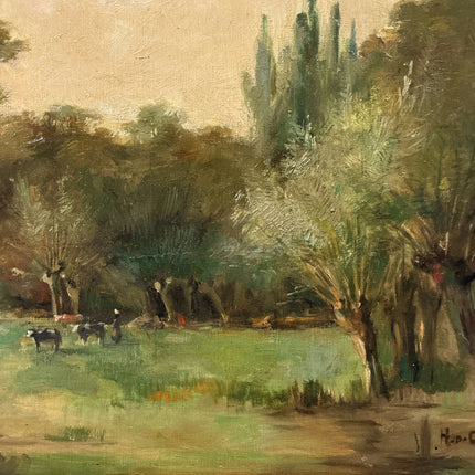 Authentic Landscape Oil Painting "Grazing Cows" Vintage Artwork Holland Art Shop