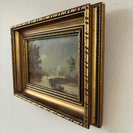 Fine Oil Painting Landscape "Walking Figures" Intriguing Small Artwork