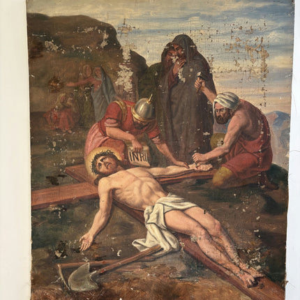19th Century Antique Religious  Oil Painting "Crucified Man" Artwork Holland Art Shop
