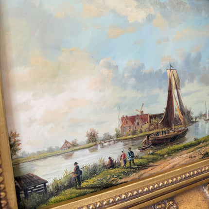 Expressive Harbor Scene Oil Painting "Gilded Frame" Elegant Small Artwork Holland Art Shop