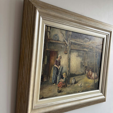Handcrafted Farm Oil Painting "Farm Woman" Vintage Large Art Holland Art Shop