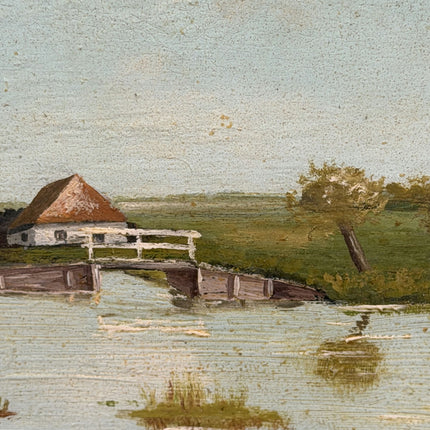 Vintage Scenery Oil Painting "Windmill Tower" Authentic Small Art Holland Art Shop