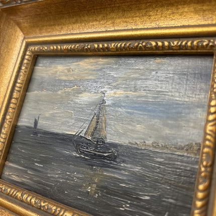 Detailed Seascape Oil Painting "Sailing Boat" Handcrafted Small Art Holland Art Shop