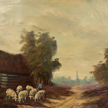 Vintage Landscape Oil Painting "Shepherd Nextdoor" Original Art Holland Art Shop