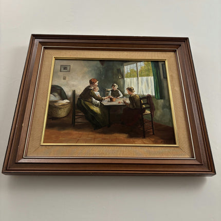 Handcrafted Interior Oil Painting "Family Meal" Vintage Large Artwork Holland Art Shop