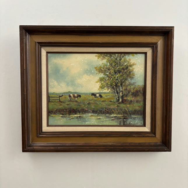 Original Landscape Oil Painting "Grazing Cows" Traditional Art Holland Art Shop