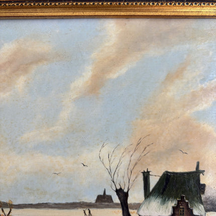 Original Winter Landscape Oil Painting "Gilded Frame" Detailed Small Artwork Holland Art Shop