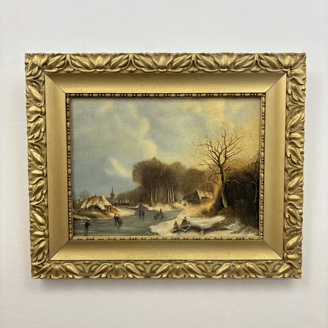 Original Winter Landscape Oil Painting "Gilded Frame" Classic Art Holland Art Shop