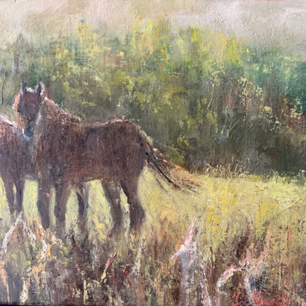Detailed Animals Oil Painting "Grazing Horses" Original Artwork Holland Art Shop