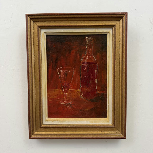 Original Still Life Oil Painting "Red Bottle" Rustic Small Art Holland Art Shop