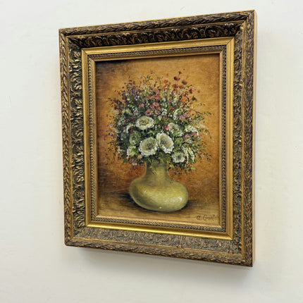 Expressive Floral Still Life Oil Painting "Wooden Frame" Handcrafted Small Art Holland Art Shop