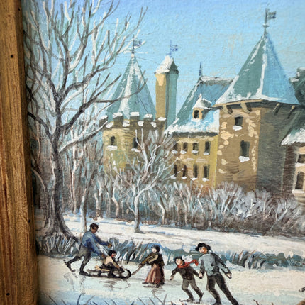 Striking Oil Painting Winter Landscape "Winter Playtime" Authentic Small Art