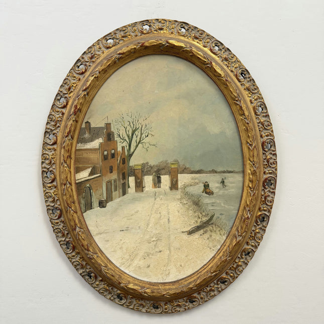 Vintage Winter Landscape Oil Painting "Plaster Texture" Authentic Artwork Holland Art Shop