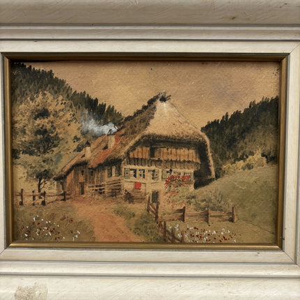 Traditional Landscape Aquarel "Thatched Cottage" Vintage Small Art Holland Art Shop