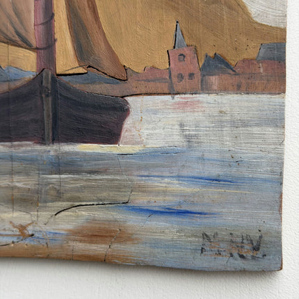 Detailed Harbor Scene Oil Painting "Sailing Ship" Expressive Small Art Holland Art Shop