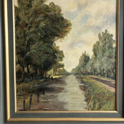 Elegant Landscape Oil Painting "River Trees" Vintage Artwork Holland Art Shop