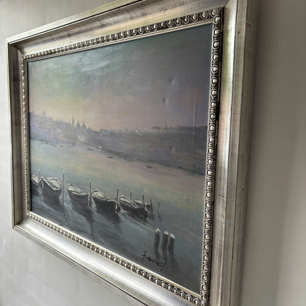 Traditional Harbor Scene Oil Painting "Rowing Boats" Authentic Large Artwork Holland Art Shop
