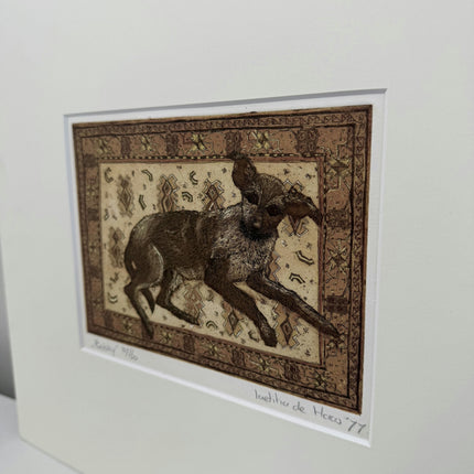 Original Animals etching "Resting Dog" Rustic Small Art Holland Art Shop