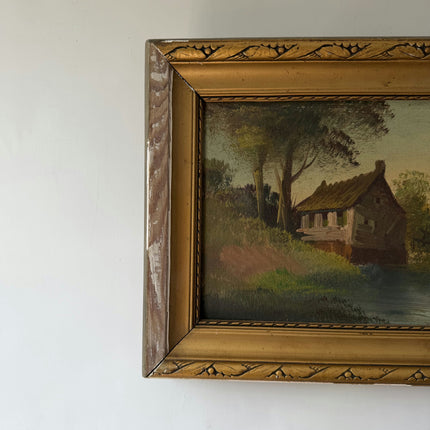 Timeless Landscape Oil Painting "Thatched Cottage" Expressive Small Artwork Holland Art Shop