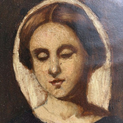 19th Century Antique Portrait Oil Painting "Woman Head" Artwork Holland Art Shop