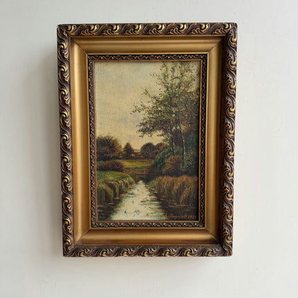 1929 Landscape Oil Painting "River Path" Belgian Artwork Holland Art Shop