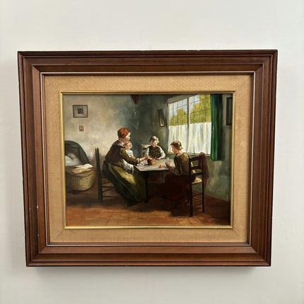 Handcrafted Interior Oil Painting "Family Meal" Vintage Large Artwork Holland Art Shop
