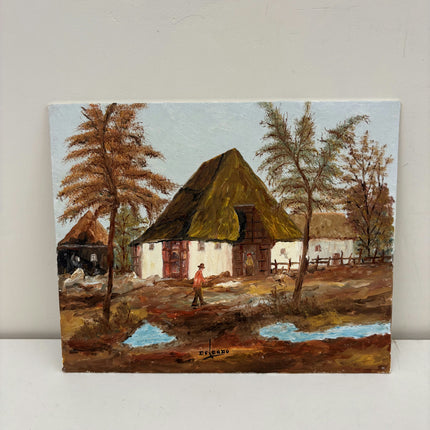Authentic Landscape Oil Painting "Thatched Cottage" Rustic Small Art Holland Art Shop