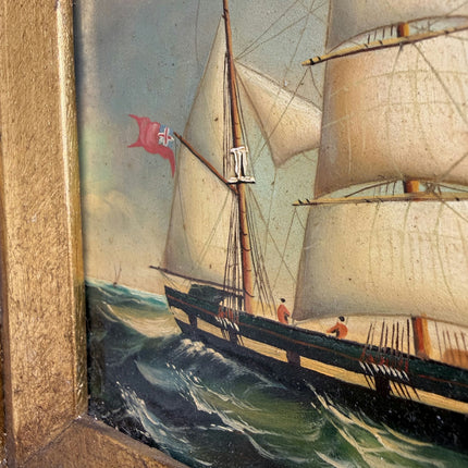 Authentic Seascape Oil Painting "Gilded Frame" Handcrafted Small Art Holland Art Shop