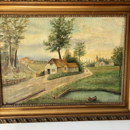 19th Century Antique Landscape Oil Painting "Thatched Cottage" Large Art Holland Art Shop