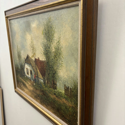 Vintage Landscape Oil Painting "Thatched Cottage" Traditional Art Holland Art Shop