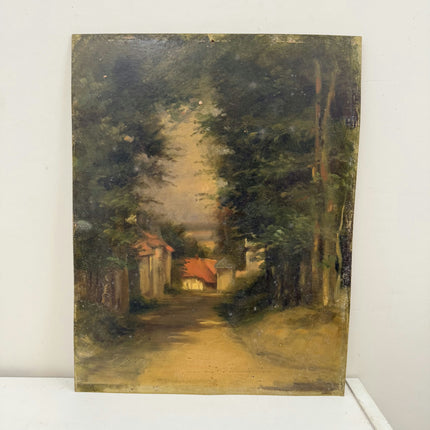 19th Century Antique Landscape Oil Painting "Village House" Small Artwork Holland Art Shop