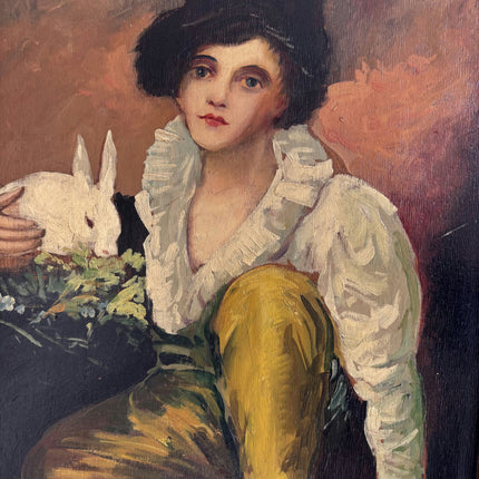 Detailed Portrait Oil Painting "Woman With Rabbit" Elegant Artwork Holland Art Shop