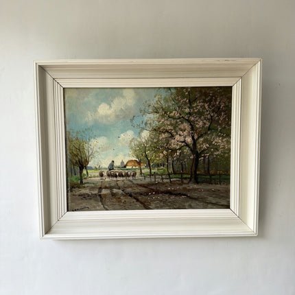 Rustic Landscape Oil Painting "Sheep Herd" Refined Artwork Holland Art Shop