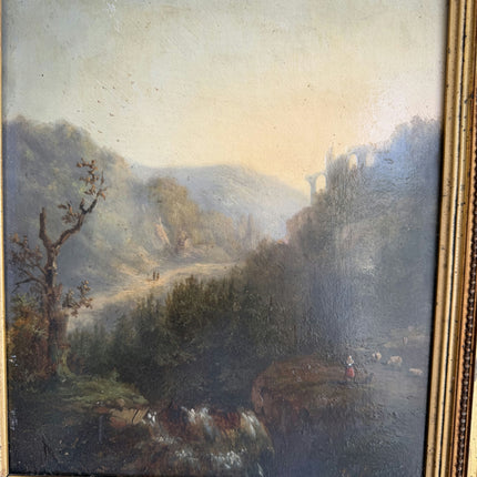 19th Century Antique Landscape Oil Painting "Gilded Frame" Belgique Art Holland Art Shop